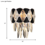Modern Surface Wall Lamp Fixture - Cut Crystal Ovals Sconce Light With Black Finish Tapered 3 Heads