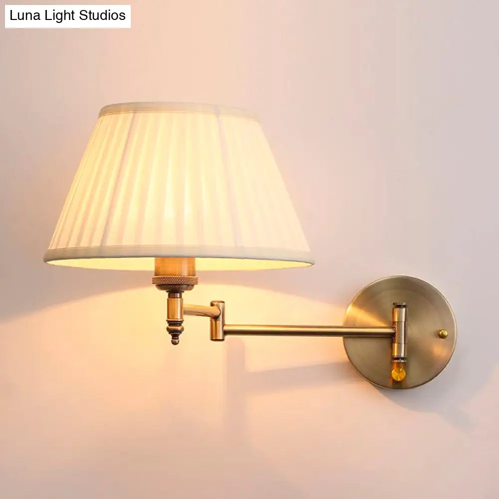Modern Swing Arm Paper Wall Mount Lamp With Shade - 1 Light White/Beige Sconce For Living Room