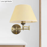 Modern Swing Arm Paper Wall Mount Lamp With Shade - 1 Light White/Beige Sconce For Living Room