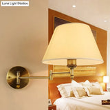 Modern Swing Arm Paper Wall Mount Lamp With Shade - 1 Light White/Beige Sconce For Living Room