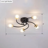Modern Swirled Metal Semi Flush Ceiling Light With Glass Ball Shade