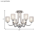 Modern Swirling Arm Chrome Ceiling Fixture With Crystal Shades (3/4/6 Bulbs)