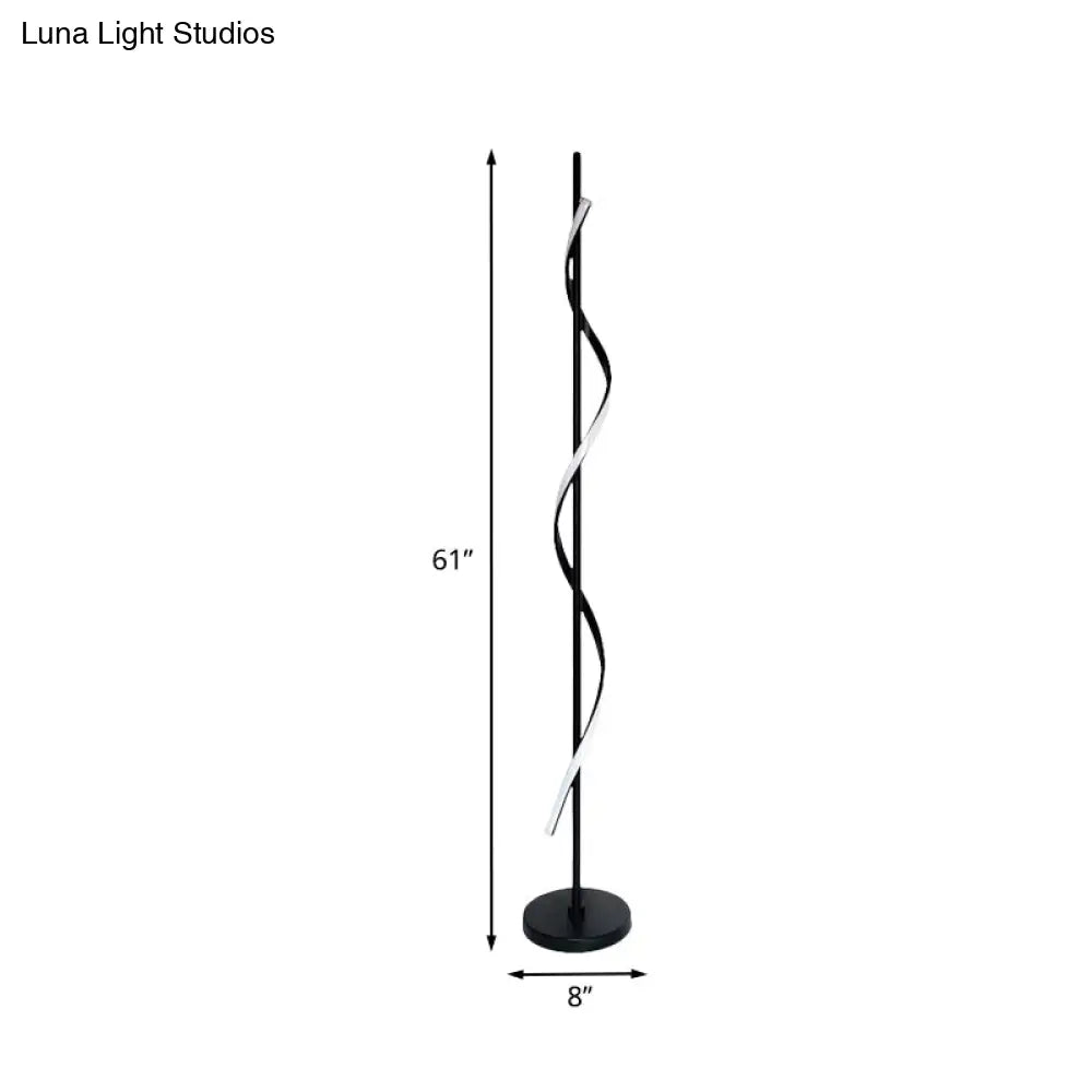 Modern Swirly Led Floor Lamp In Black With Adjustable Light Colors For Bedroom Reading