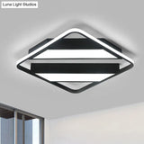 Modern Symmetrical Trapezoid Shade Flush Light Fixture - Black/White Integrated Led Ceiling Mount