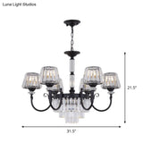 Modern Tapered Crystal Suspension Light With 3/6 Heads - Black Dining Room Chandelier Lamp