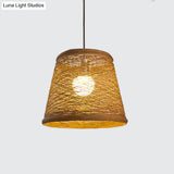 Modern Tapered Drum Rattan Pendant Lamp - Black/Red/Pink Ceiling Hang Light For Dining Table