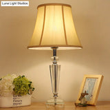 Modern Tapered Fabric Desk Lamp With Hand-Cut Crystal Accent In Beige
