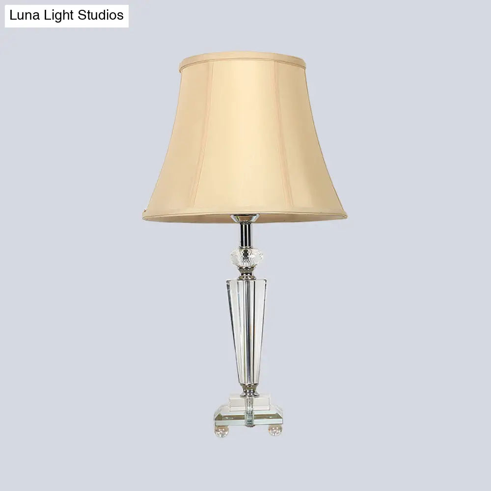 Modern Tapered Fabric Desk Lamp With Hand-Cut Crystal Accent In Beige