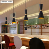 Modern Tapered Pendant Ceiling Lamp In Black/White - Metal 1 Bulb Suspension Lighting