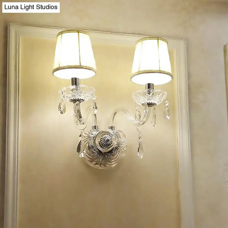 Modern Tapered Sconce Light With 2 Heads - Glass Tube Arm For Bedside Wall Mount