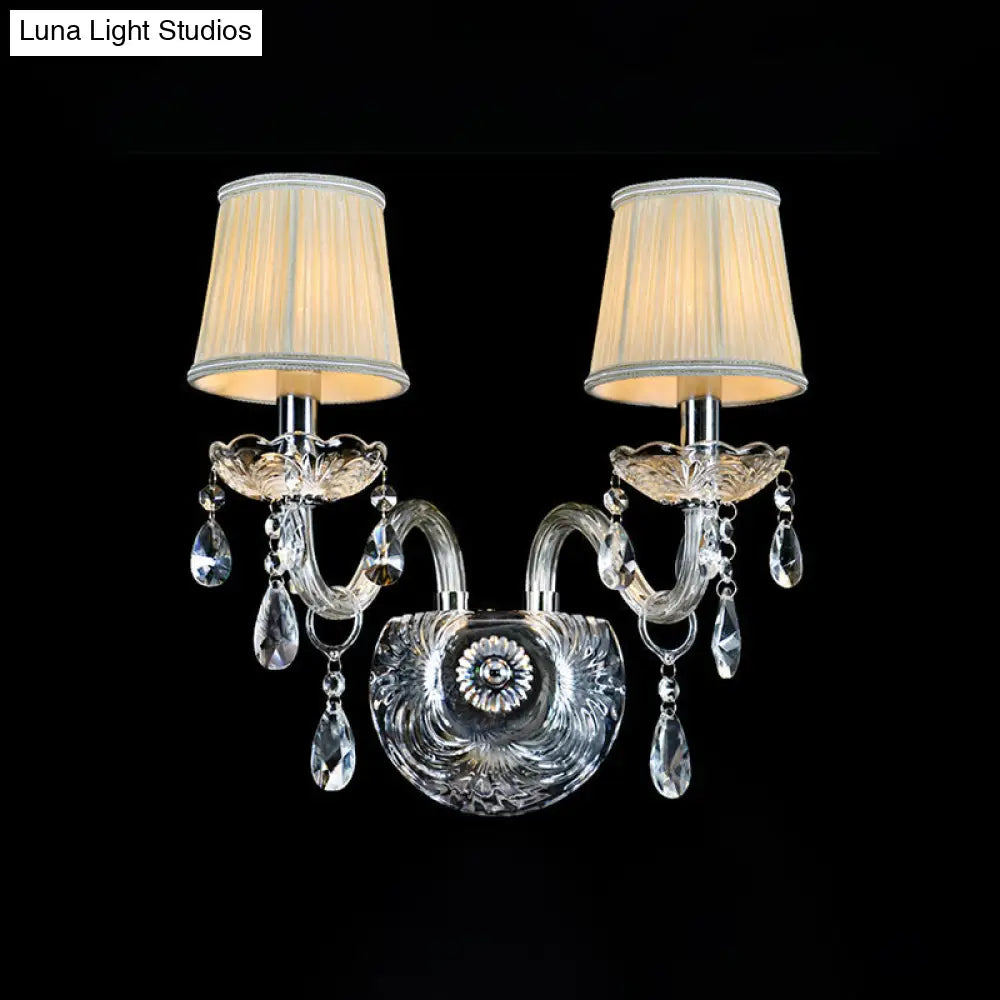 Modern Tapered Sconce Light With 2 Heads - Glass Tube Arm For Bedside Wall Mount