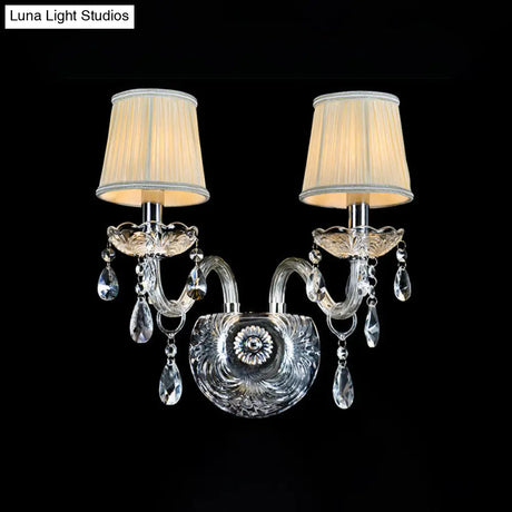 Modern Tapered Sconce Light With 2 Heads - Glass Tube Arm For Bedside Wall Mount