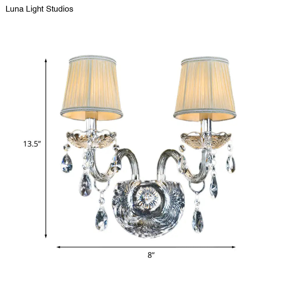 Modern Tapered Sconce Light With 2 Heads - Glass Tube Arm For Bedside Wall Mount