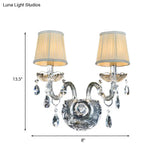 Modern Tapered Sconce Light With 2 Heads - Glass Tube Arm For Bedside Wall Mount