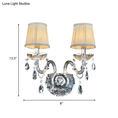 Modern Tapered Sconce Light With 2 Heads - Glass Tube Arm For Bedside Wall Mount