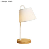 Modern Tapered Shade Desk Light With Wooden Base - 1 Reading Lamp For Bedroom In Black/White