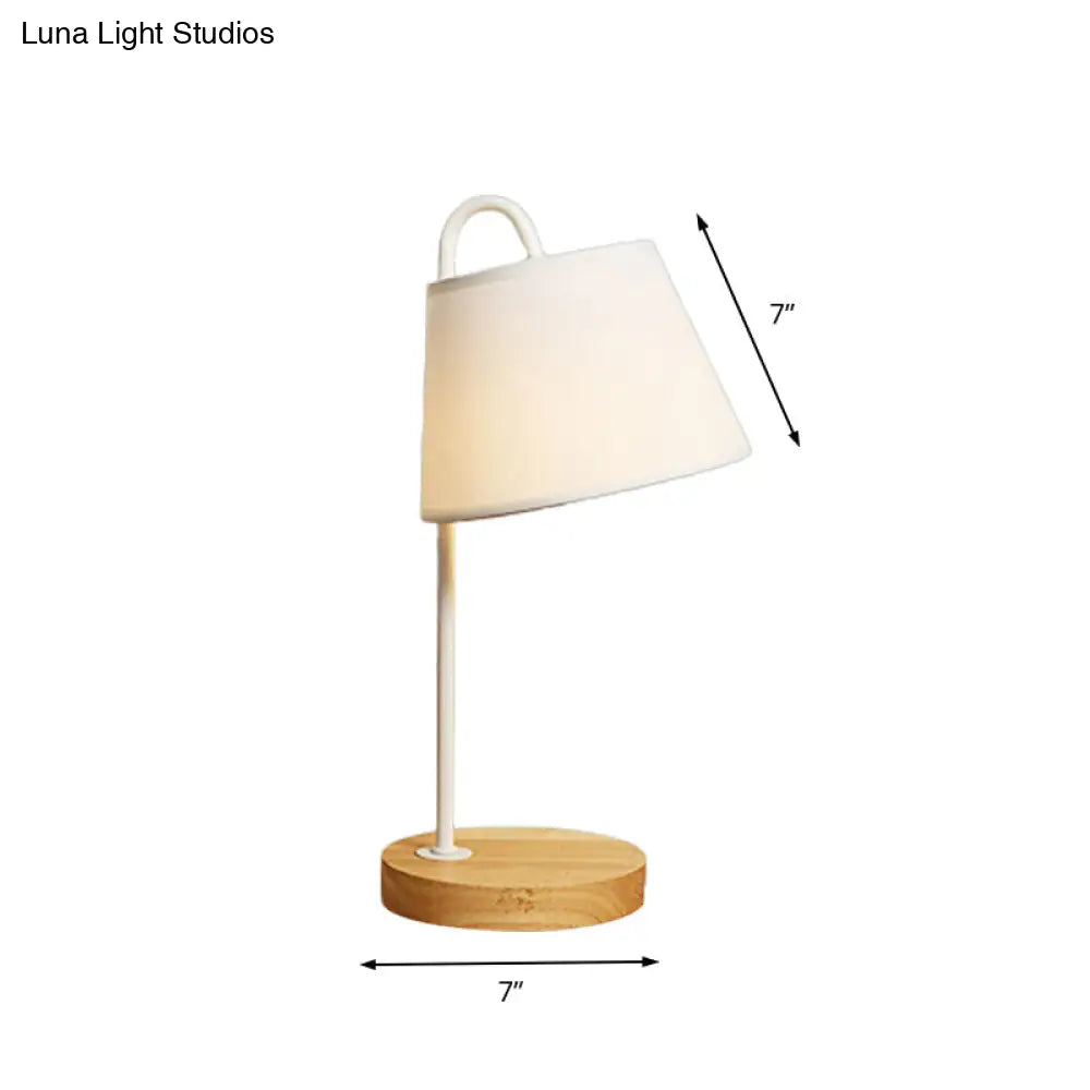 Modern Tapered Shade Desk Light With Wooden Base - 1 Reading Lamp For Bedroom In Black/White