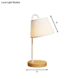 Modern Tapered Shade Desk Light With Wooden Base - 1 Reading Lamp For Bedroom In Black/White