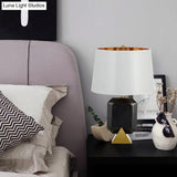 Modern Tapered Stone Table Lamp With Fabric Shade - Black Finish Ideal For Living Room