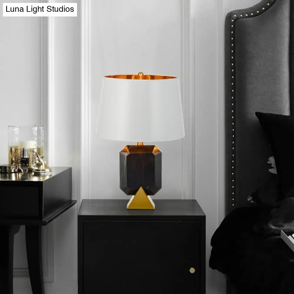 Modern Tapered Stone Table Lamp With Fabric Shade - Black Finish Ideal For Living Room