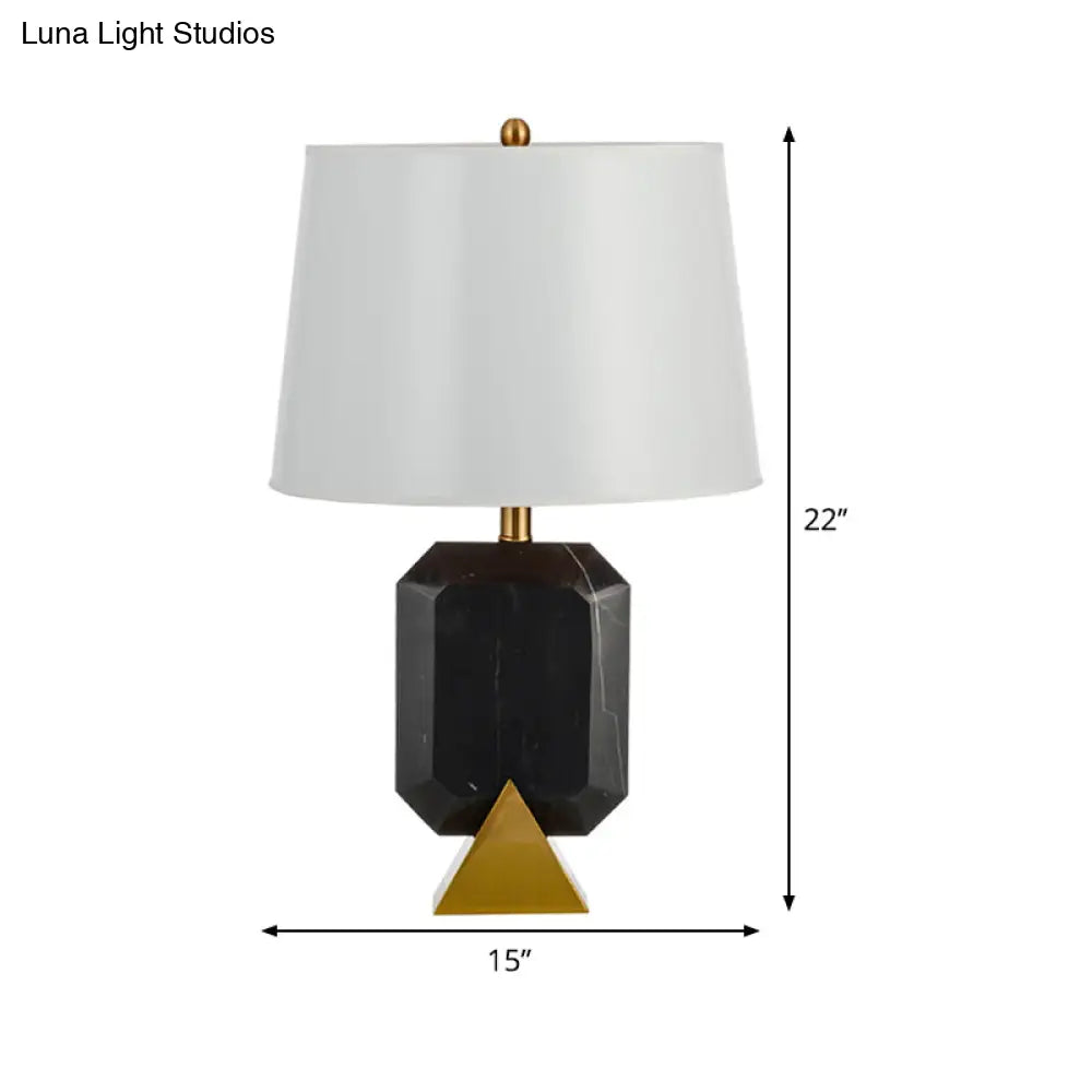 Modern Tapered Stone Table Lamp With Fabric Shade - Black Finish Ideal For Living Room