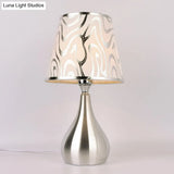 Modern Tapered Table Lamp - Single Nickel Nightstand Light With Stylish Fabric Shade