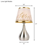 Modern Tapered Table Lamp - Single Nickel Nightstand Light With Stylish Fabric Shade