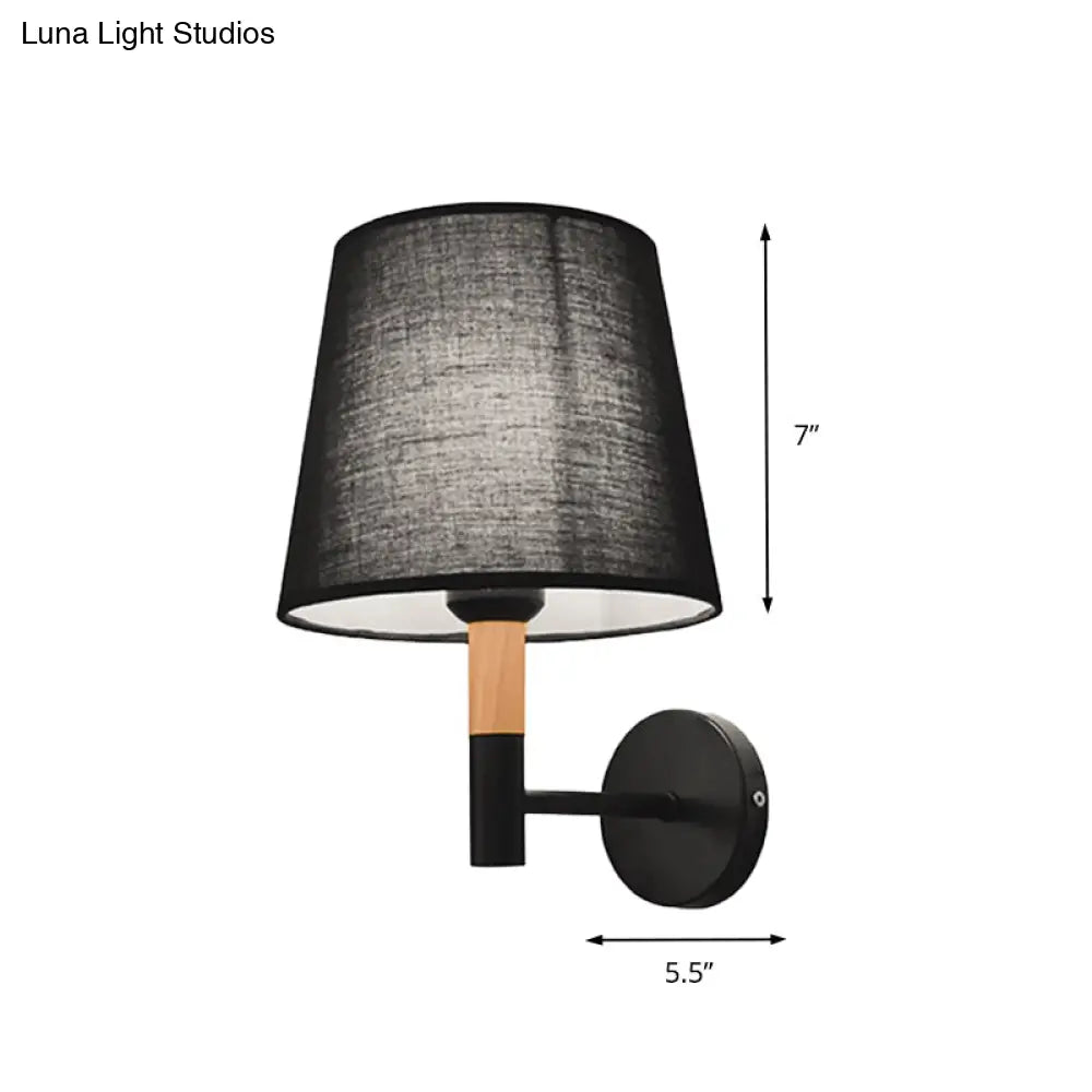 Modern Tapered Wall Sconce Light - 1 Head Fabric For Bedroom Black/White