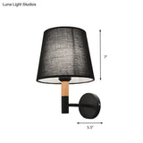 Modern Tapered Wall Sconce Light - 1 Head Fabric For Bedroom Black/White