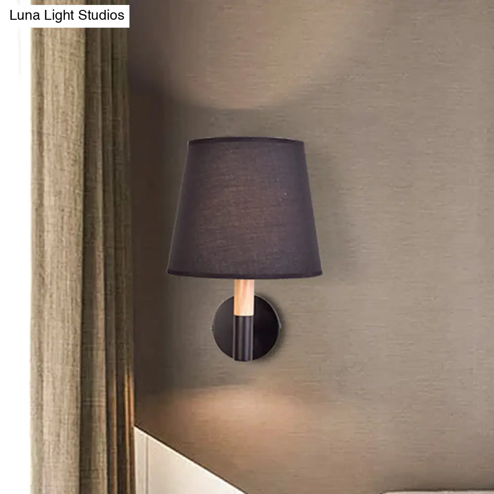 Modern Tapered Wall Sconce Light - 1 Head Fabric For Bedroom Black/White