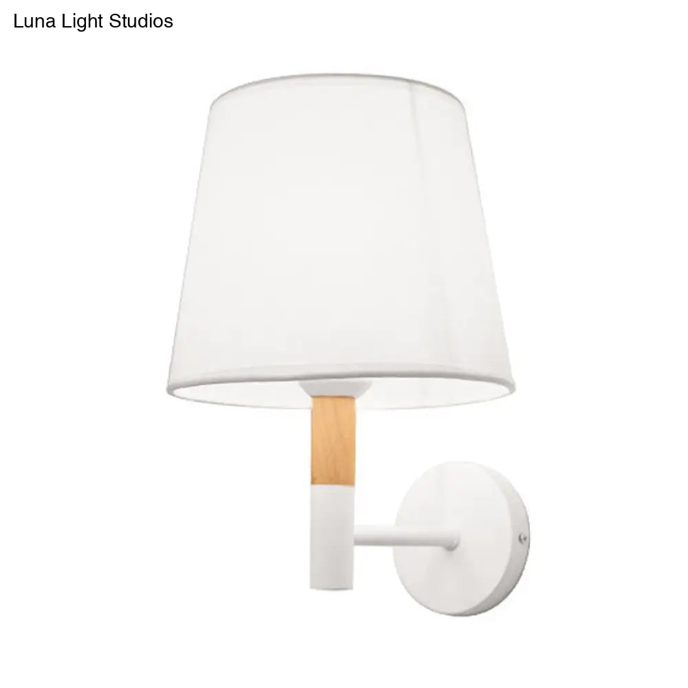 Modern Tapered Wall Sconce Light - 1 Head Fabric For Bedroom Black/White