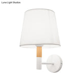 Modern Tapered Wall Sconce Light - 1 Head Fabric For Bedroom Black/White