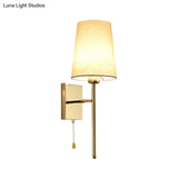 Modern Tapered Wall Sconce With Fabric Shade Chrome Finish - Led Bedside Lighting