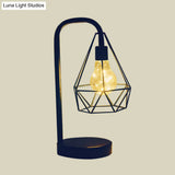Modern Teardrop/Ball Cage Dangling Plug-In Table Light With Gooseneck Arm - Black Led Nightstand