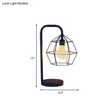 Modern Teardrop/Ball Cage Dangling Plug-In Table Light With Gooseneck Arm - Black Led Nightstand