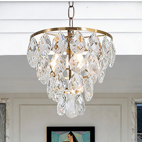 Modern Teardrop Crystal Pendant Light – Round Ceiling Brass For Living Room