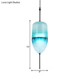 Modern Teardrop Pendant Light In Blue With White/Warm Glass Shade