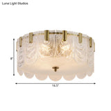 Modern Textured Glass Scalloped Ceiling Lamp With 6 Bulbs Brass Finish - Flush Mount Recessed