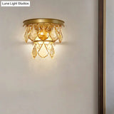 Modern Tiered Sconce Light With Cut-Crystal Accents - Sleek Bedside Wall Mount Fixture (2 Bulbs)