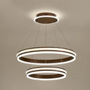 Modern Tiers Led Chandelier: Minimalist Acrylic Parlor Ring Suspension Light Coffee / 16+23.5 White