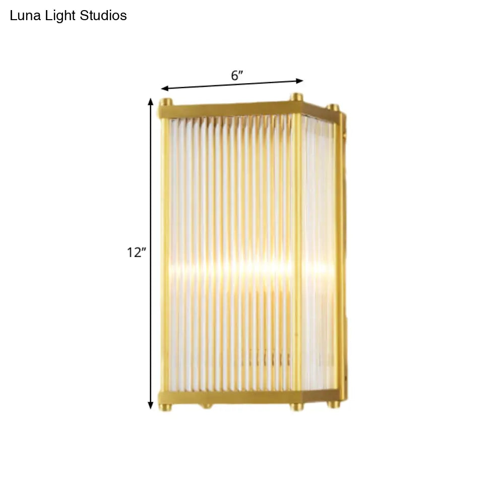 Modern Translucent Crystal Cuboid Wall Sconce Light Gold Surface 12/19.5 Wide