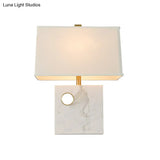 Modern Trapezoid Fabric Task Light Desk Lamp - White Small 1-Head With Square Marble Base