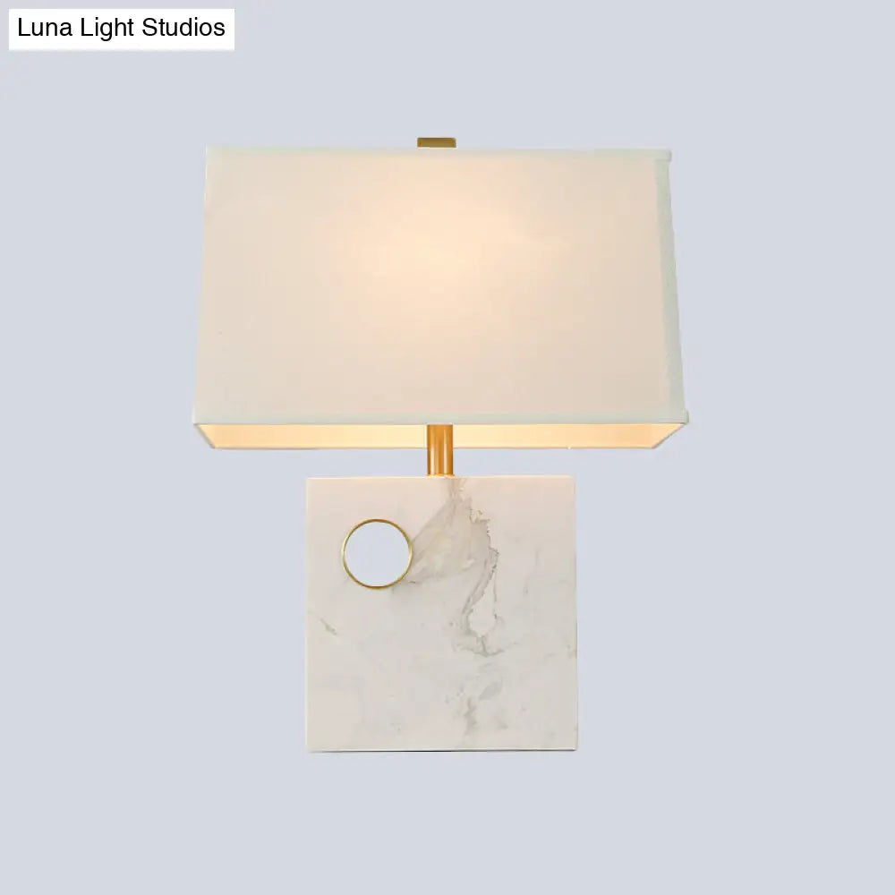 Modern Trapezoid Fabric Task Light Desk Lamp - White Small 1-Head With Square Marble Base