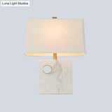 Modern Trapezoid Fabric Task Light Desk Lamp - White Small 1-Head With Square Marble Base
