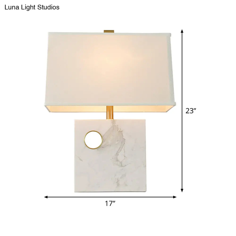 Modern Trapezoid Fabric Task Light Desk Lamp - White Small 1-Head With Square Marble Base