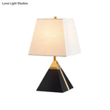 Modern Trapezoid Night Table Lamp In White/Flaxen - Light Fabric Sleek Design With Black Pyramid