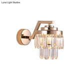 Modern Tri-Sided Crystal Rod Gold Wall Sconce With Single Bulb - Elegant Mount Lighting Fixture