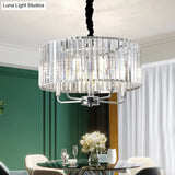 Modern Tri-Sided Glass Rod Drum Ceiling Light - 4-Light Chrome 19.5’’/23.5’’ Wide