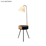 Modern Tripod Floor Lamp With Metallic Single Head Wood Stand And Fabric Shade - Black/Grey/White
