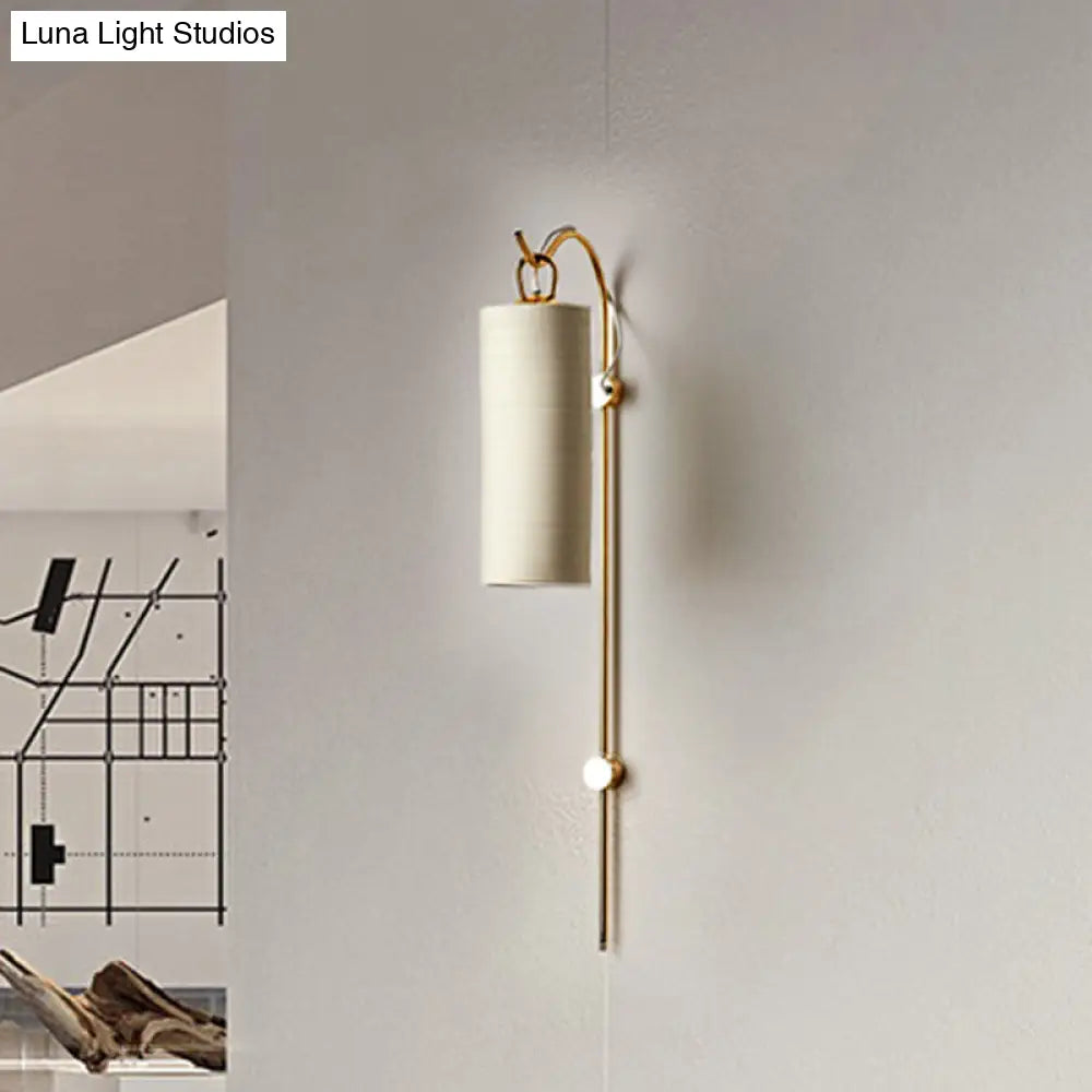 Modern Tube Sconce Lighting With Green/White Fabric Shade - 1 Light Living Room In Black/Gold